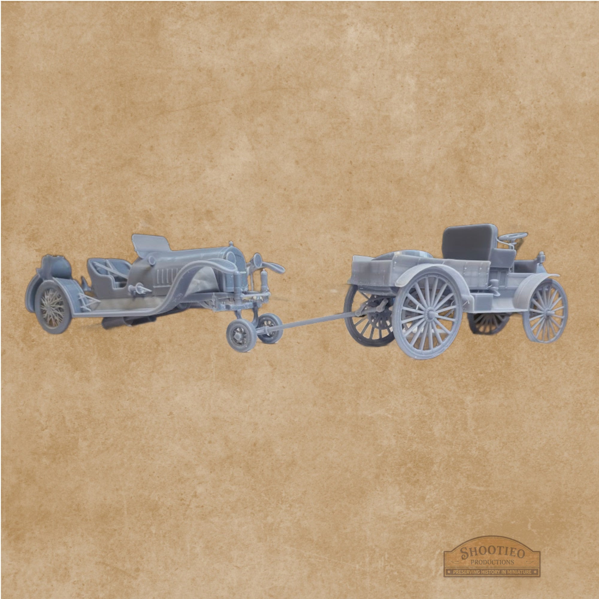 1915 Weaver-Style Auto Ambulance | Vintage Towing Dolly | High-Detail Resin | 1:24 to 1:87 Scale