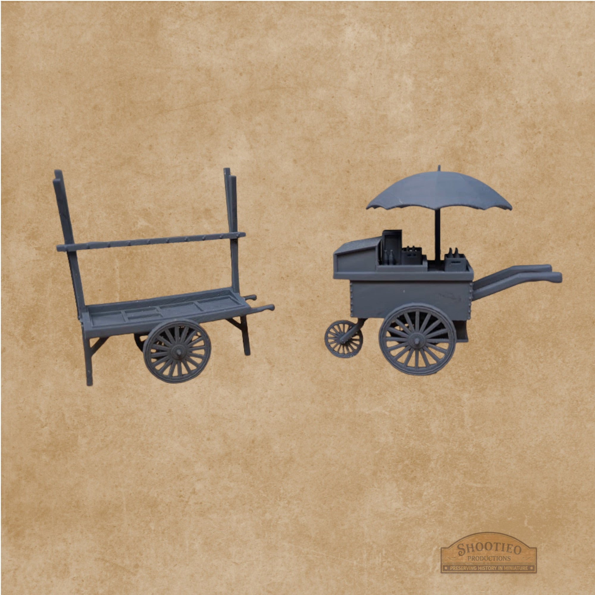 Early 20th Century Street Vendor Carts | Set of 2 | 1:24 to 1:160 Scale | High-Detail Resin | Victorian & Brass Era Diorama